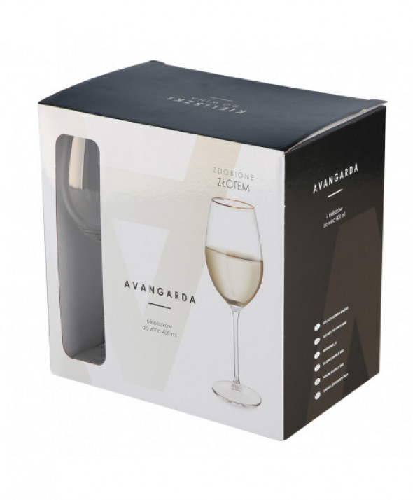 Komplet 6 Kieliszków do wina białego Avangarda Gold 400 ml
