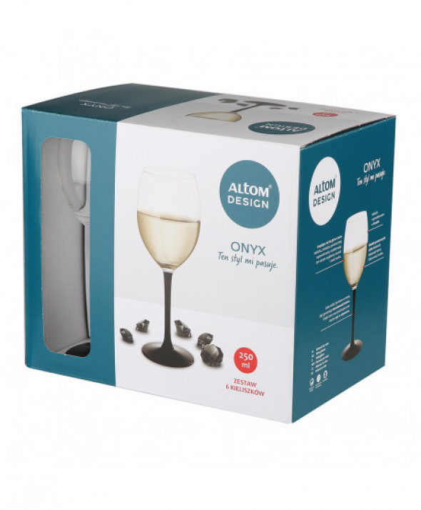 Komplet 6 kieliszków do wina białego Onyx z czarną nóżką 250 ml