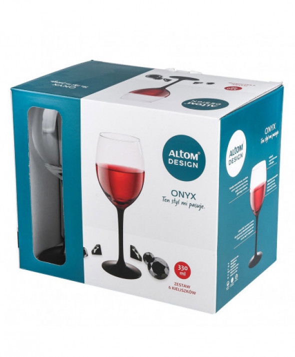 Komplet 6 kieliszków do wina czerwonego Onyx z czarną nóżką 330 ml