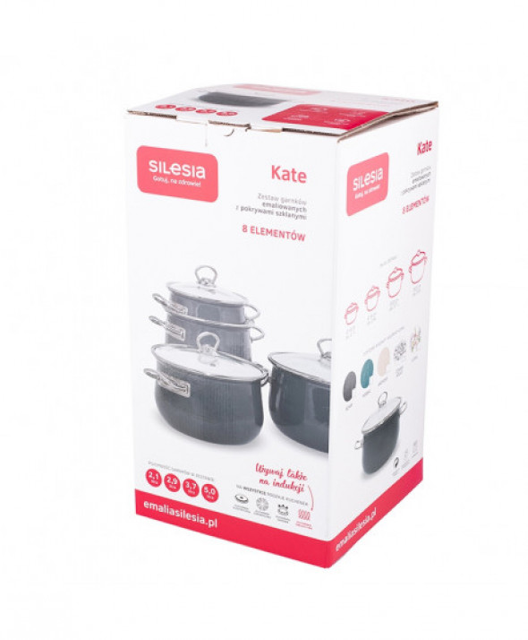 Komplet garnków emaliowanych Silesia Rybnik "Kate" Czarny Kwiat