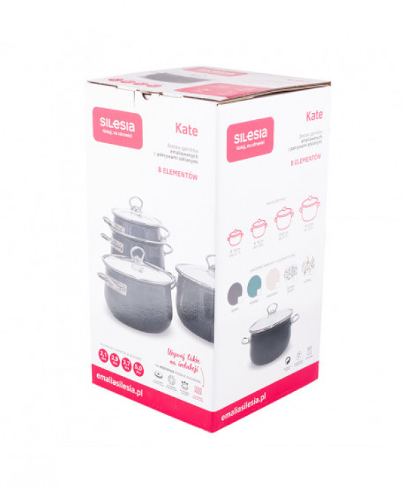 Komplet garnków emaliowanych Silesia Rybnik "Kate" morski