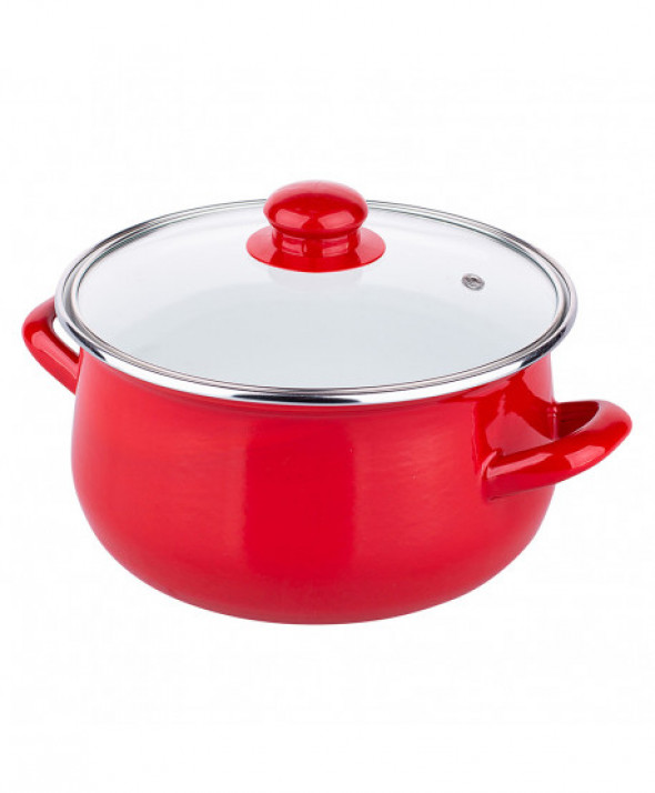 Komplet garnków emaliowanych Silesia Rybnik Klara ze szklanymi pokrywkami, czerwone