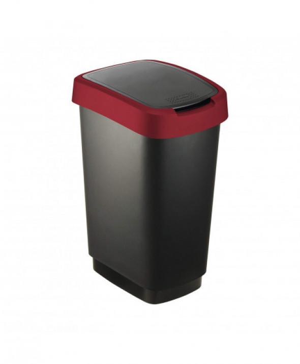 Kosz na śmieci swing Rotho Twist 50L czarno-czerwony
