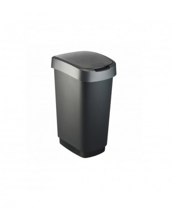 Kosz na śmieci swing Rotho Twist 50L czarno-srebrny