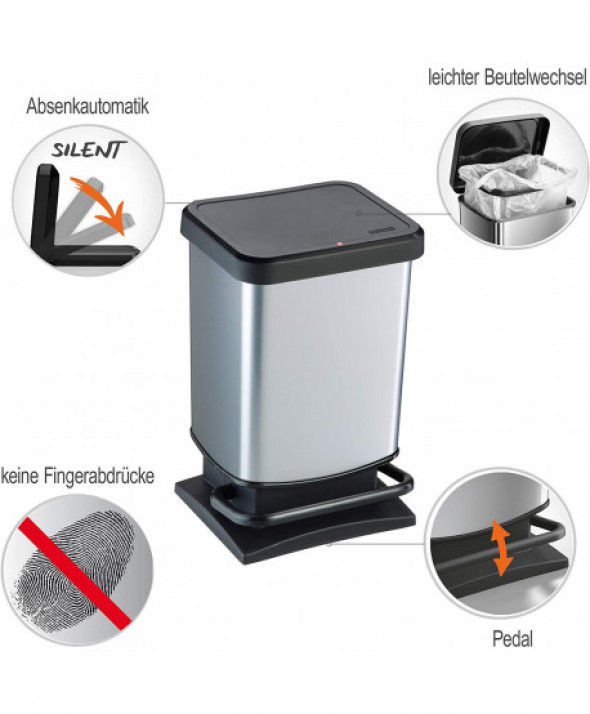 Kosz na śmieci z pedałem Rotho Paso 20L srebrny
