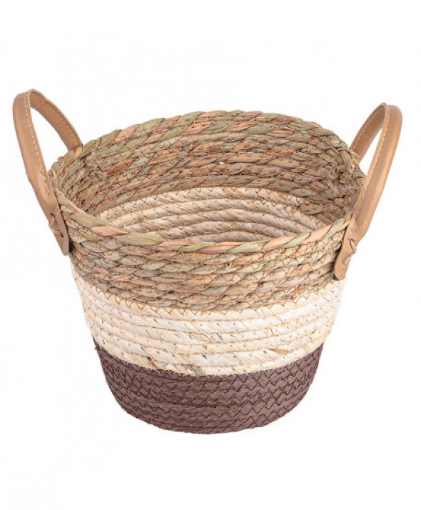 Koszyk / osłona na doniczkę słomkowa pleciona Boho 17 cm