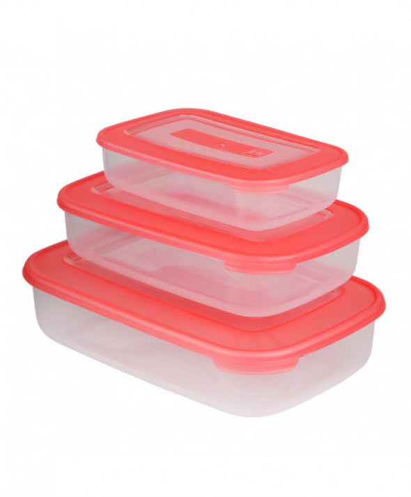 KPL.3 POJEMNIKÓW PROSTOKĄTNYCH FAMILY FOOD 3+1,88+0,93L KORALOWY (9040572)