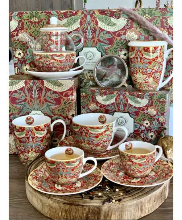 Kubek 380 ml z zaparzaczem STRAWBERRY THIEF RED William Morris