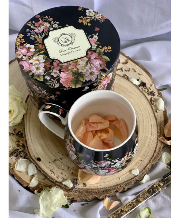 Kubek baryłka 430 ml VINTAGE FLOWERS BLACK