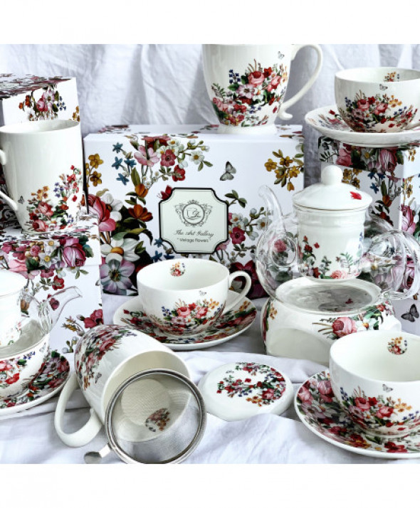 Kubek bullet 390 ml VINTAGE FLOWERS WHITE