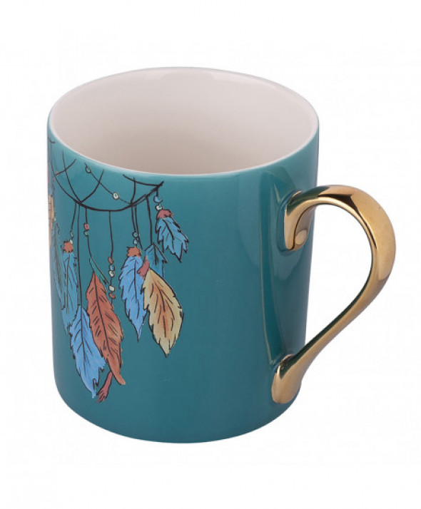 Kubek do kawy i herbaty porcelanowy Exotic niebieski Pióra 300 ml