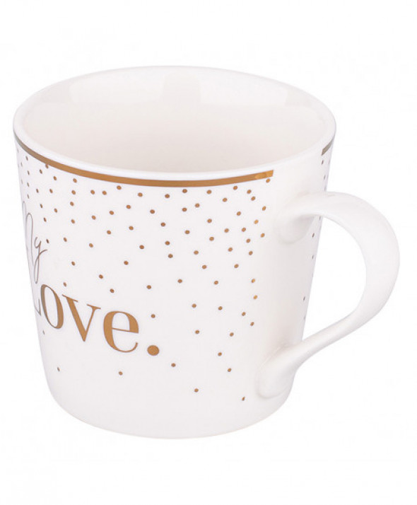 Kubek do kawy i herbaty porcelanowy wysoki 350 ml, dekoracja My Love