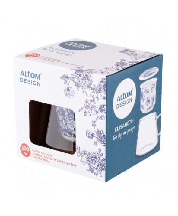 Kubek do kawy i herbaty szklany z porcelanowym zaparzaczem i pokrywką Elisabeth 300 ml