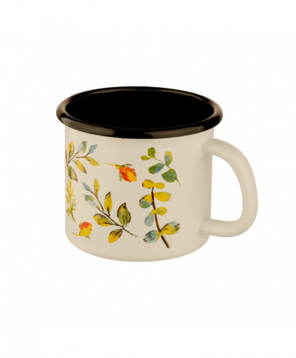 Kubek emaliowany Silesia Rybnik z trzonkiem kremowy Pąki Róż 0,45 l