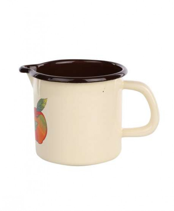 Kubek emaliowany z dzióbkiem Silesia Rybnik kremowy 0,7 l, dekoracja Jabłko