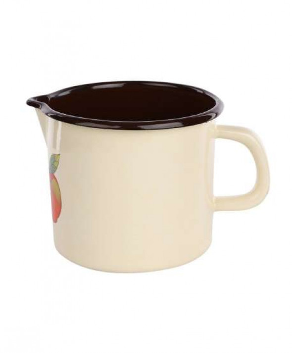 Kubek emaliowany z dzióbkiem Silesia Rybnik kremowy 1,15 l, dekoracja Jabłko