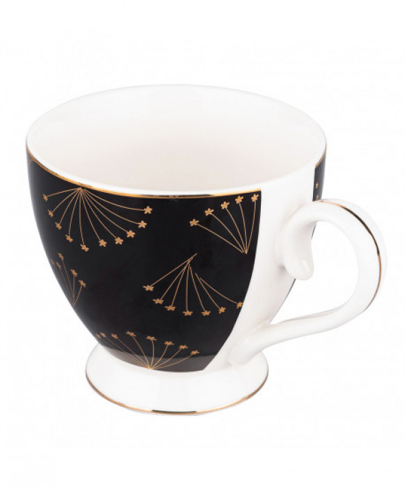 Kubek na stópce / filiżanka Jumbo porcelanowa na prezent Modern Nature 350 ml, dekoracja Art Deco czarna