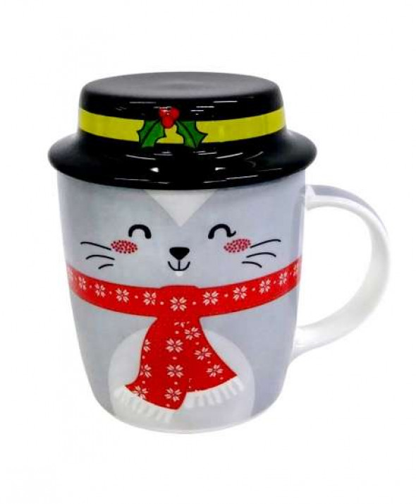 Kubek porcelanowy dla dzieci / na prezent Myszka z pokrywką 330 ml