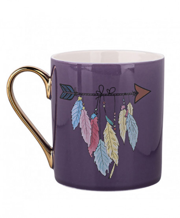 Kubek porcelanowy Exotic fioletowy Pióra 300 ml