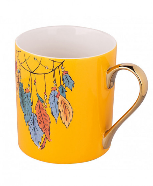 Kubek porcelanowy Exotic żółty Pióra 300 ml
