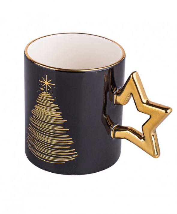 Kubek porcelanowy Golden Christmas 350 ml czarny