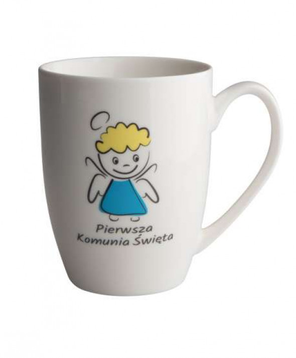 Kubek porcelanowy na prezent I Komunia Święta 320 ml, dekoracja Niebieski Anioł