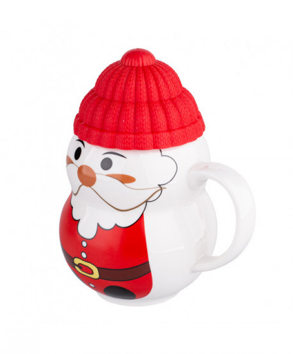 Kubek porcelanowy świąteczny dla dzieci / na prezent Mikołaj z pokrywką 300 ml