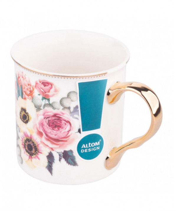 Kubek porcelanowy ze złotym uchem Anemon 250 ml biały