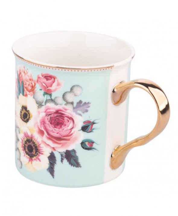 Kubek porcelanowy ze złotym uchem Anemon 250 ml miętowy