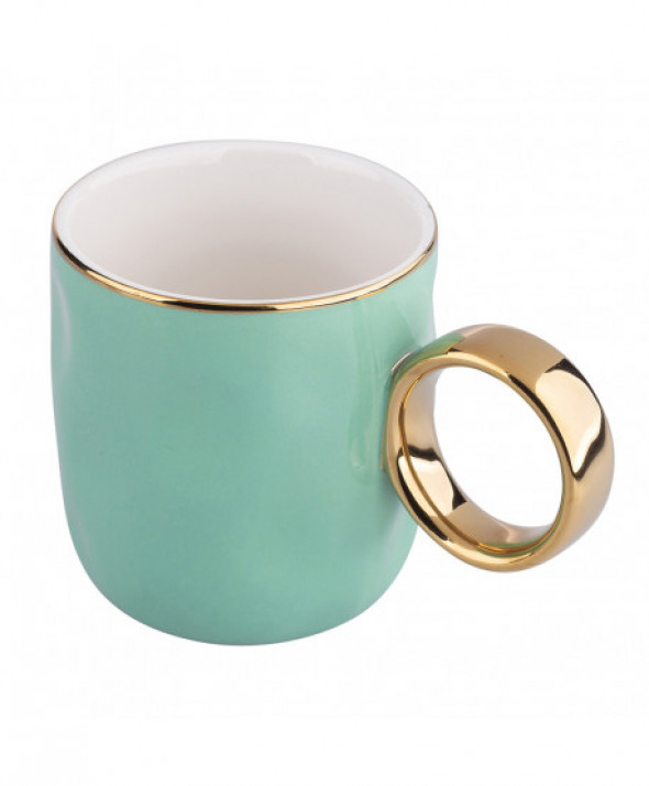 Kubek porcelanowy ze złotym uchem miętowy 300 ml