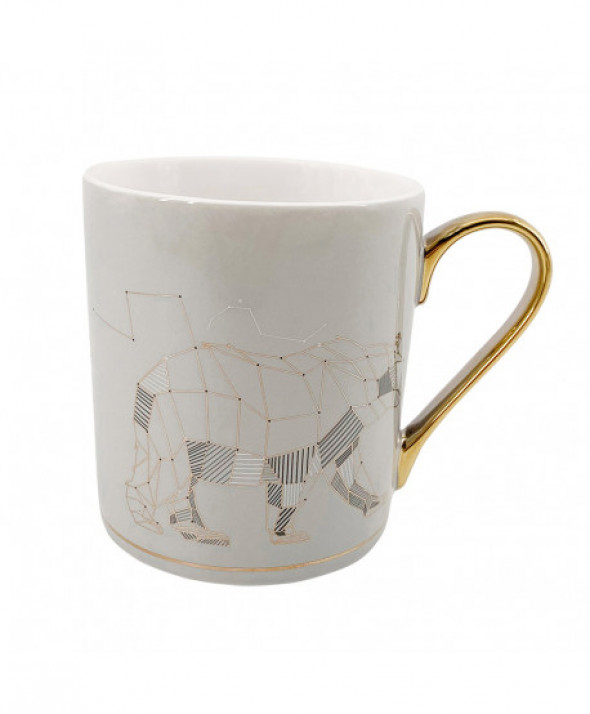Kubek porcelanowy ze złotym uchem Wild Nature, dekoracja Bear / Niedźwiedź 300 ml