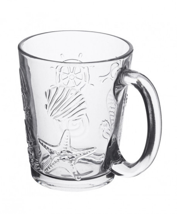 Kubek szklany / szklanka z uchem Leon 300 ml, dekoracja Morskie Opowieści