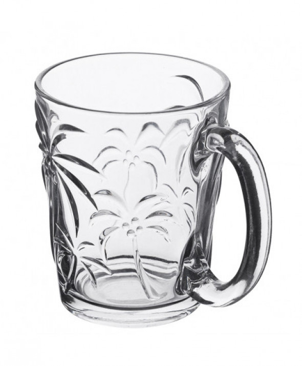Kubek szklany / szklanka z uchem Leon 300 ml, dekoracja Palmy