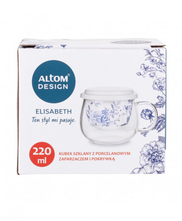 Kubek szklany z porcelanowym zaparzaczem i pokrywką Elisabeth 220 ml