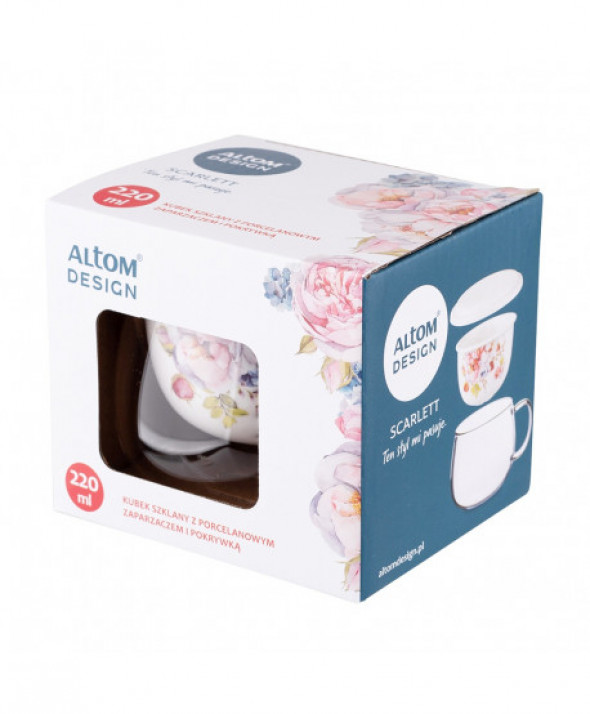 Kubek szklany z porcelanowym zaparzaczem i pokrywką Scarlett 220 ml
