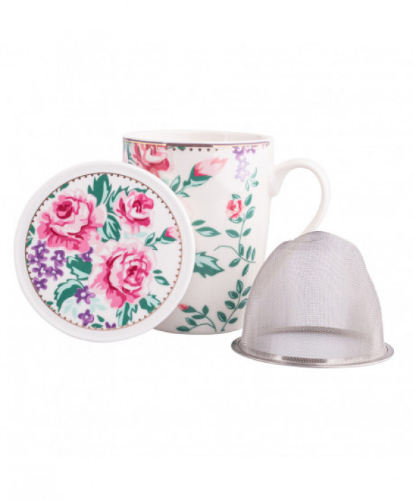 Kubek z zaparzaczem i pokrywką porcelanowy Charlotta 300 ml