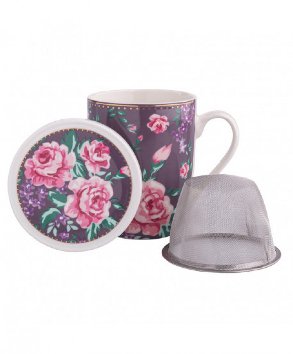 Kubek z zaparzaczem i pokrywką  porcelanowy Charlotta 300 ml fioletowy