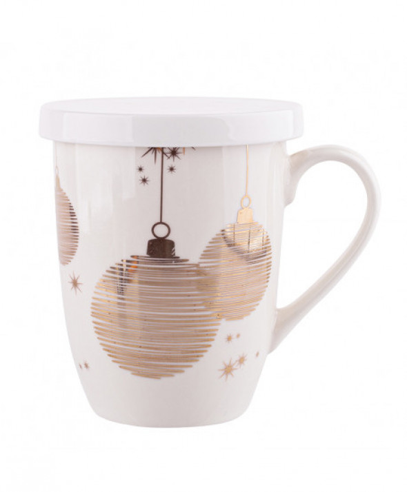 Kubek z zaparzaczem porcelanowy Golden Christmas 300 ml biały