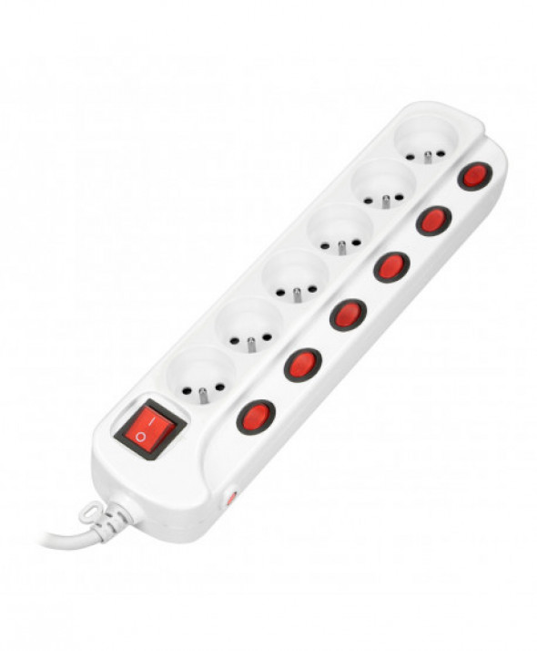 Listwa zasilająca "Multiswitch", 6 gniazd 2P+Z, kabel 3x1,0mm², długość 1,5m, z wyłącznikami podświetlanymi: głównym dwutorowym