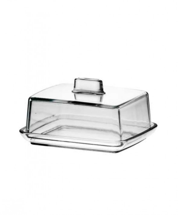 Maselniczka szklana / pojemnik na masło z pokrywką Huta Jasło