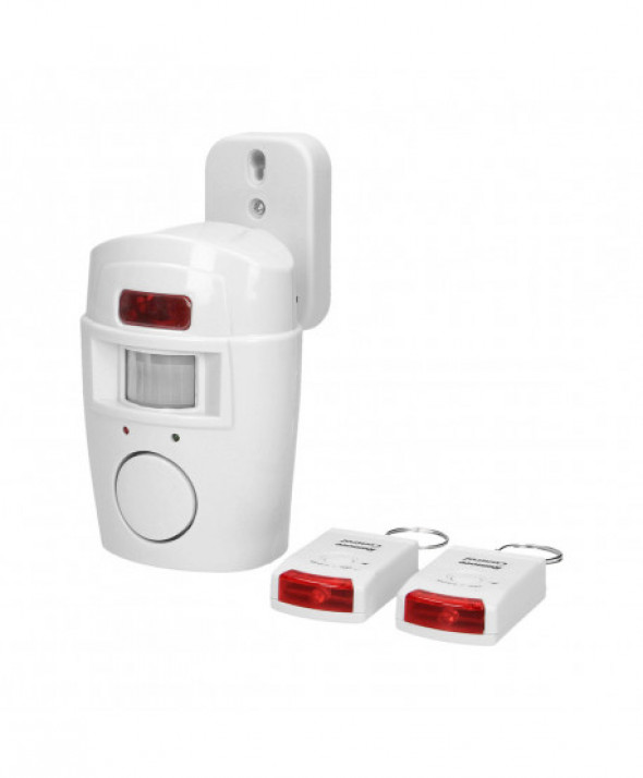 Mini alarm bezprzewodowy z wbudowaną syreną sterowany pilotem, 6m, bateryjny, 2 piloty