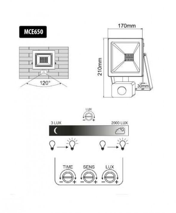 Naświetlacz LED z czujnikiem ruchu Maclean, slim 50W, 4000lm, barwa zimna biała (6000K), IP44, MCE650 CW PIR