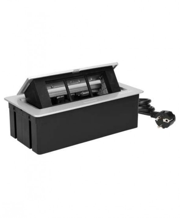 NOEN Kaseta meblowa wpuszczana w blat ze zintegrowaną ramką PCV na gniazda modułowe 3 x 45x45mm lub 6 x 22,5x45mm, przewód 1,5m,