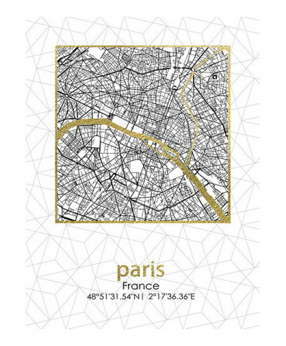 Obraz 45x60x1,8cm PLAN MIASTA PARIS