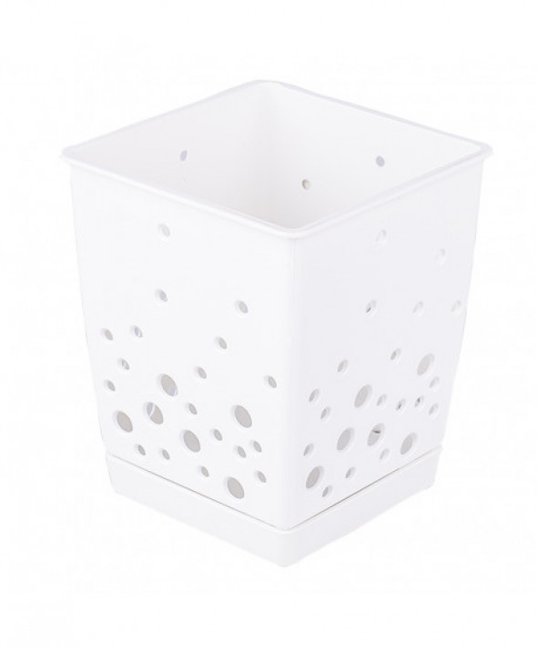 Ociekacz na sztućce kwadratowy z podstawką Practic Bąble biały