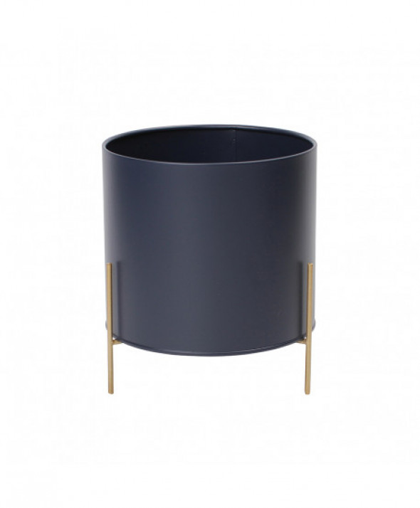 Osłonka na doniczkę dekoracyjna metalowa granatowa 20 cm