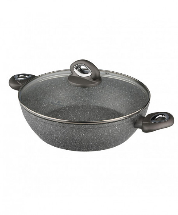 Patelnia głęboka / rondel z powłoką nieprzywierającą z dwoma uchwytami i pokrywą Valdinox Rock 28 cm, 4 l