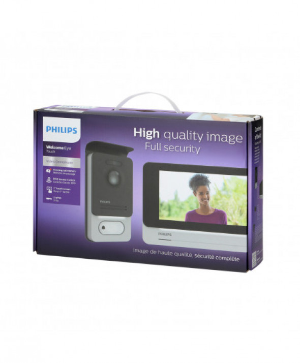 Philips WelcomeEye Touch, Zestaw wideodomofonowy, bezsłuchawkowy, kolor, LCD 7", dotykowy, menu OSD, sterowanie bramą, RFID