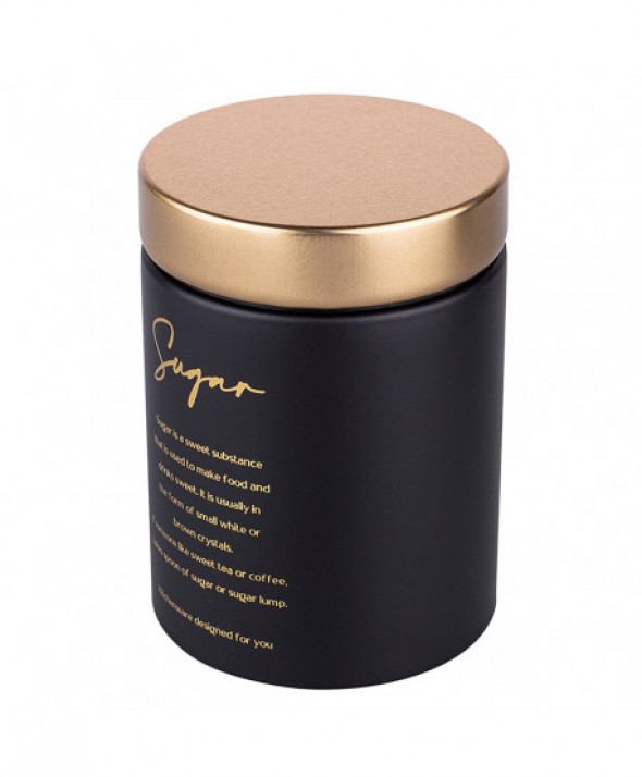 Pojemnik na herbatę ze złotą pokrywą czarna, dek. SUGAR