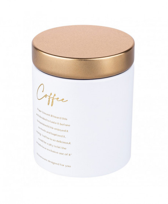 Pojemnik na kawę ze złotą pokrywą biała, dek. COFFEE